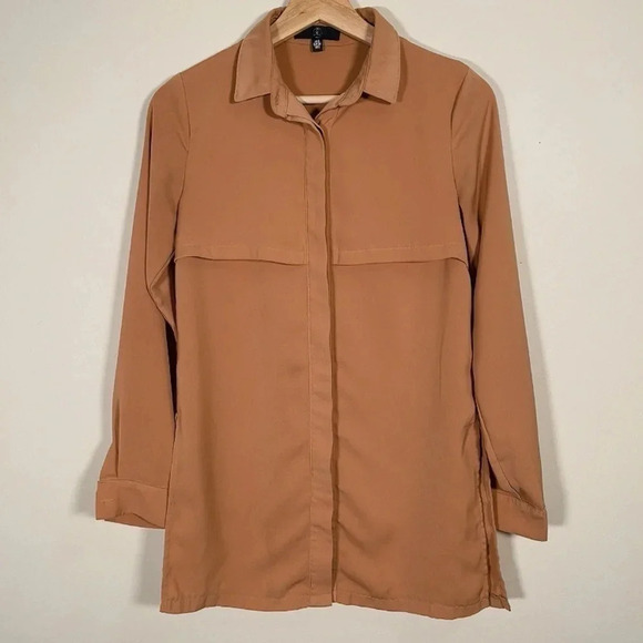 Missguided Tops - Missguided  Button Down Brown Oversized Shirt